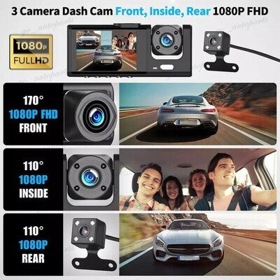 Cámara HD 📷 1080P 3 en 1: Frontal, Trasera e Interior🚘