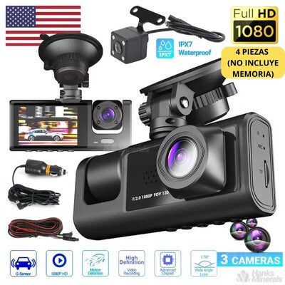 Cámara HD 📷 1080P 3 en 1: Frontal, Trasera e Interior🚘